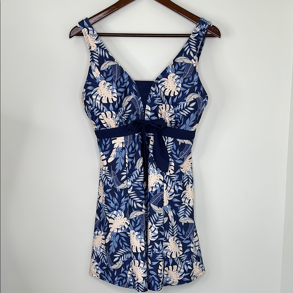 Ecupper Floral Blue One-Piece Swimsuit Dress